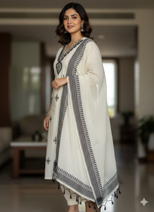 Designer Khadi Cotton Kurta Set – Timeless Elegance in Classic White