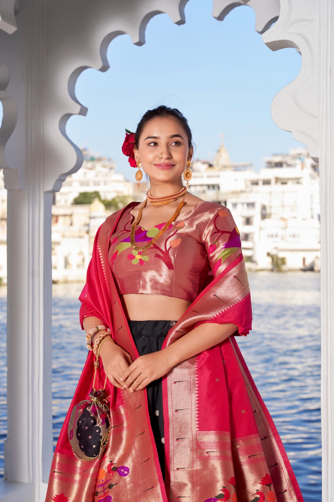 Keerthna | Paithani-Inspired Jacquard Silk Lehenga Set