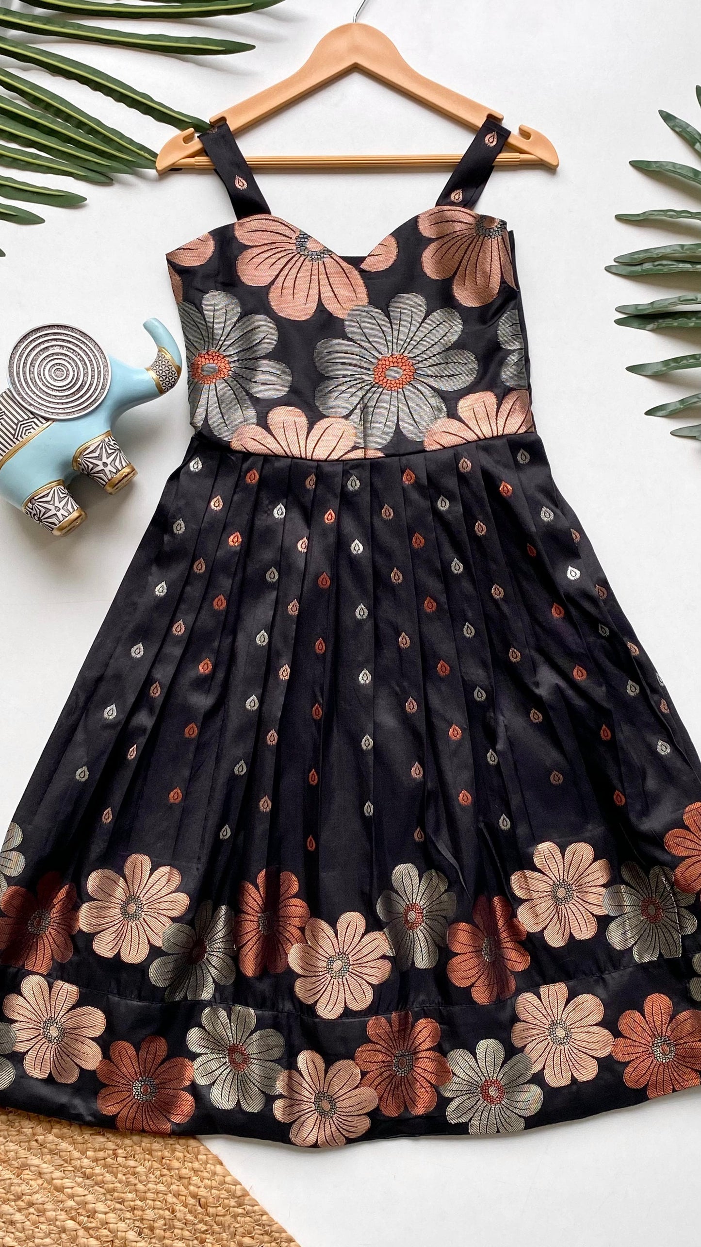 Girls' Floral Weave Dress | Soft Silk Dress for Girls 1 Month to 16 Years | Customizable Sizes
