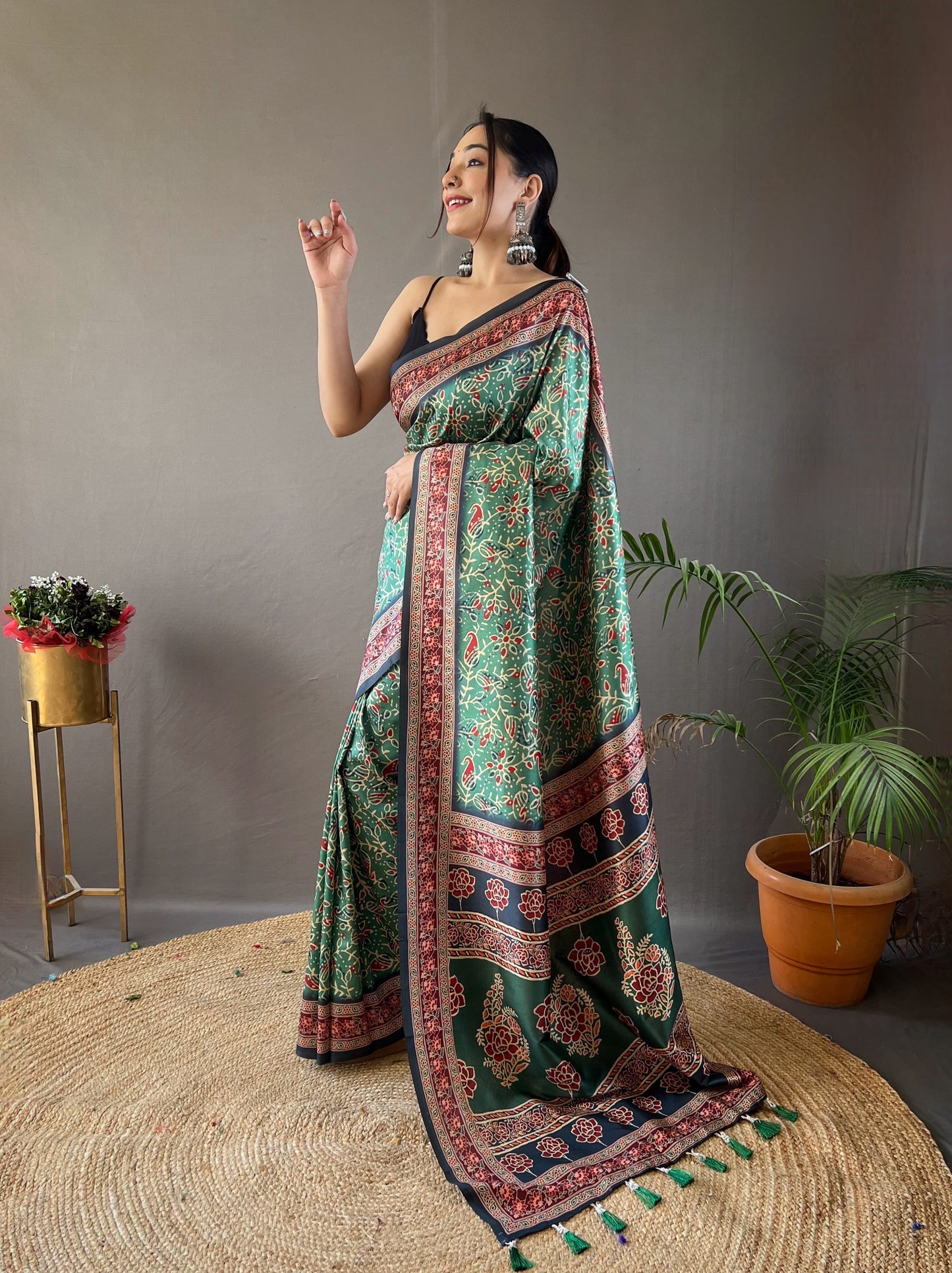 Digital Print Semi-Silk Saree with Tassels ✨