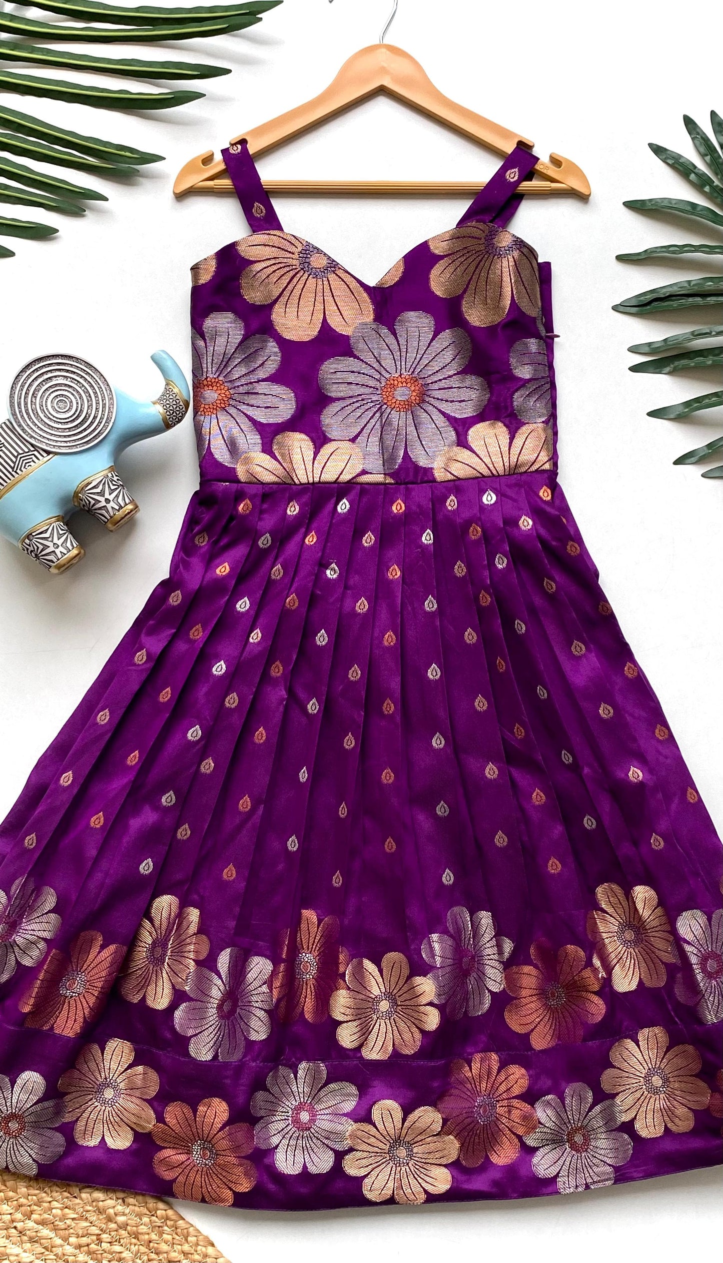 Girls' Floral Weave Dress | Soft Silk Dress for Girls 1 Month to 16 Years | Customizable Sizes