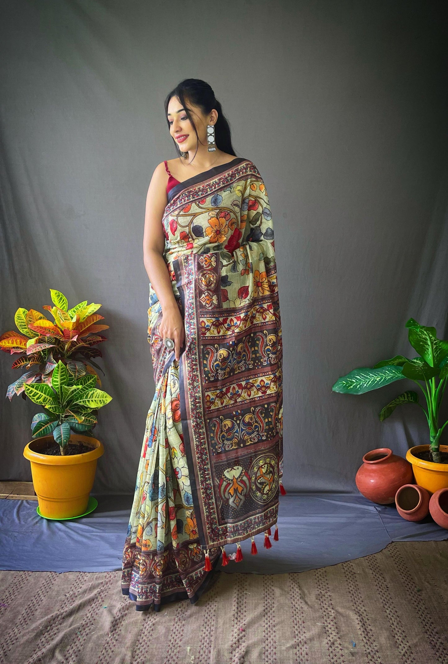 Cotton Kalamkari 1 | Digital Printed Cotton Saree with Traditional Motifs