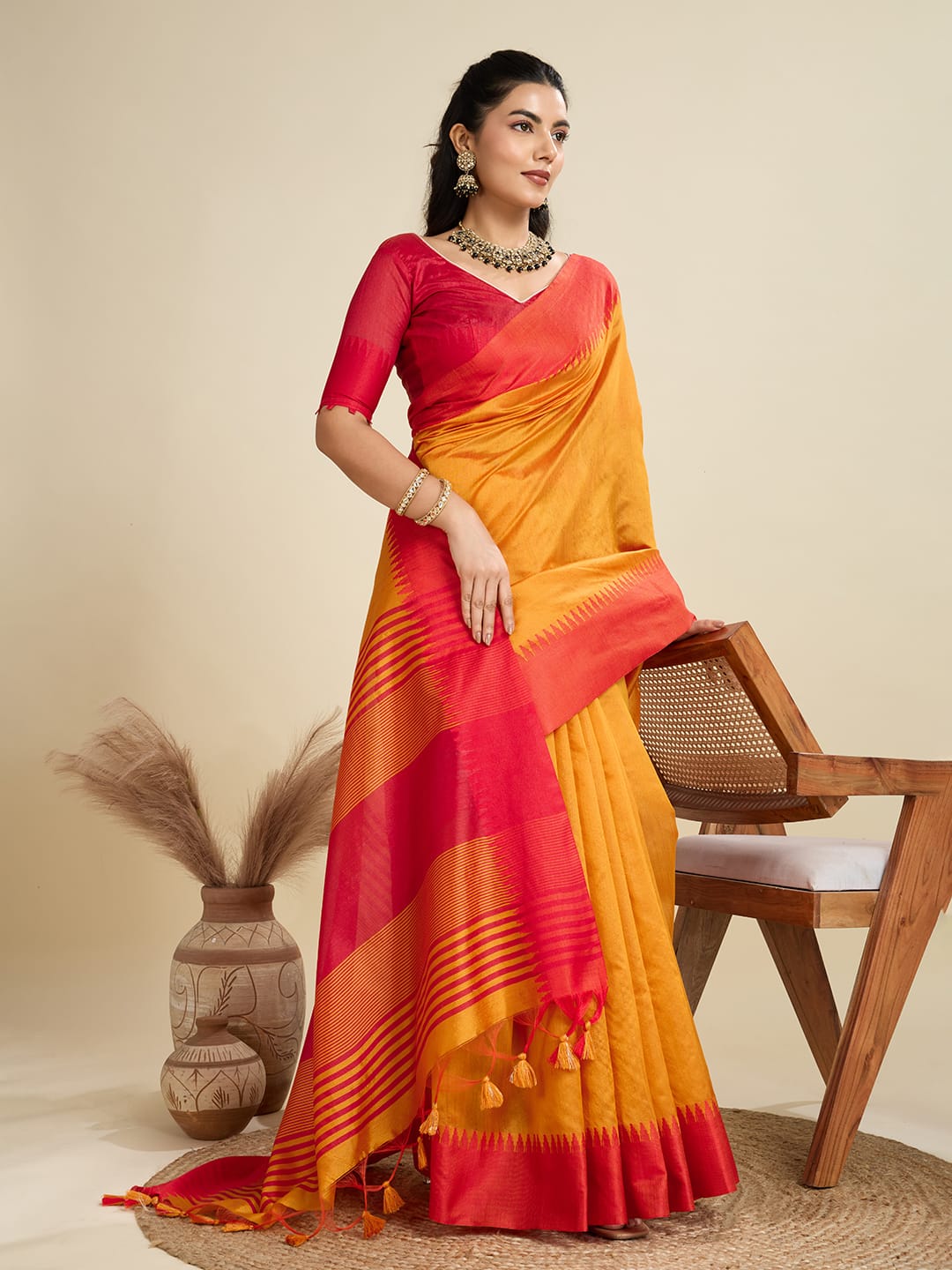 Ensemble Elegance | Premium Khadi Raw Silk Group Wear Saree
