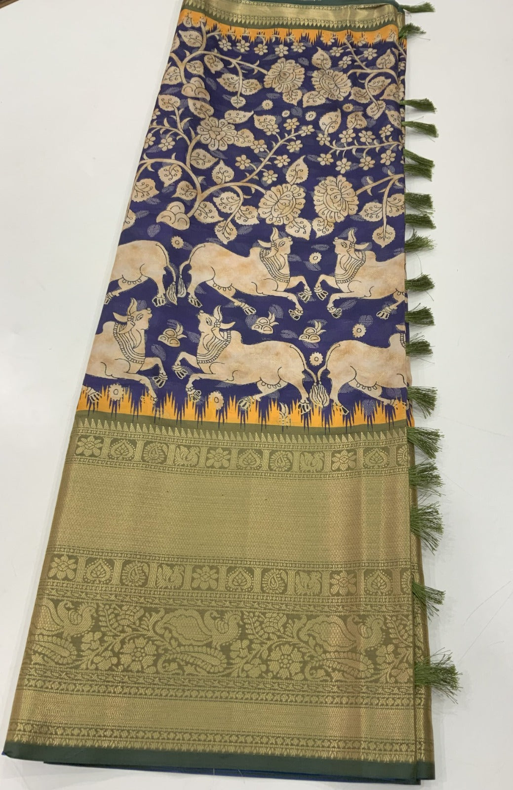 Vidya | Premium Soft Banarasi Silk Saree with Kalamkari Print & Zari Work