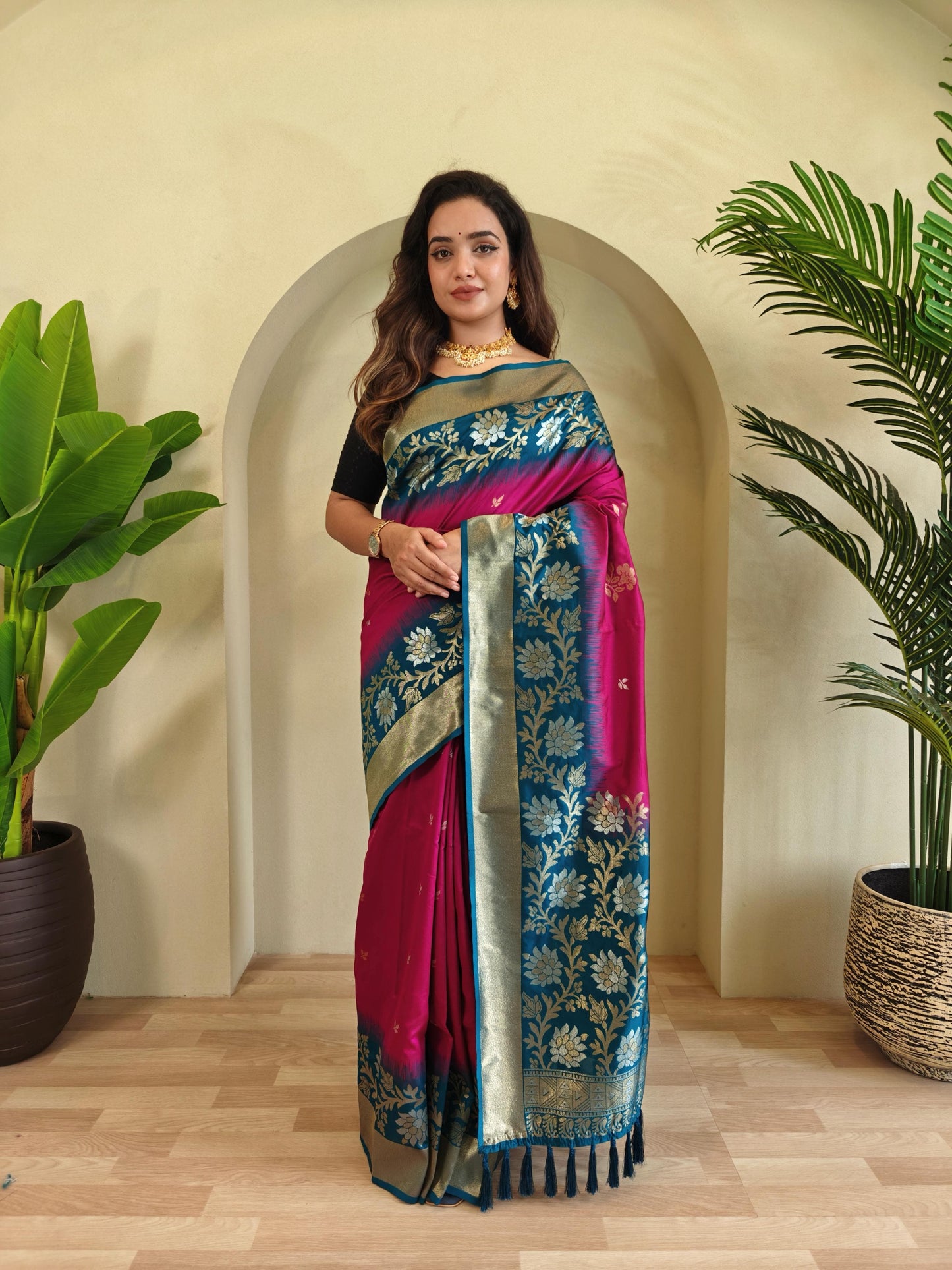Fulpati - Dual-Tone Silk Saree with Designer Border & Contrast Pallu