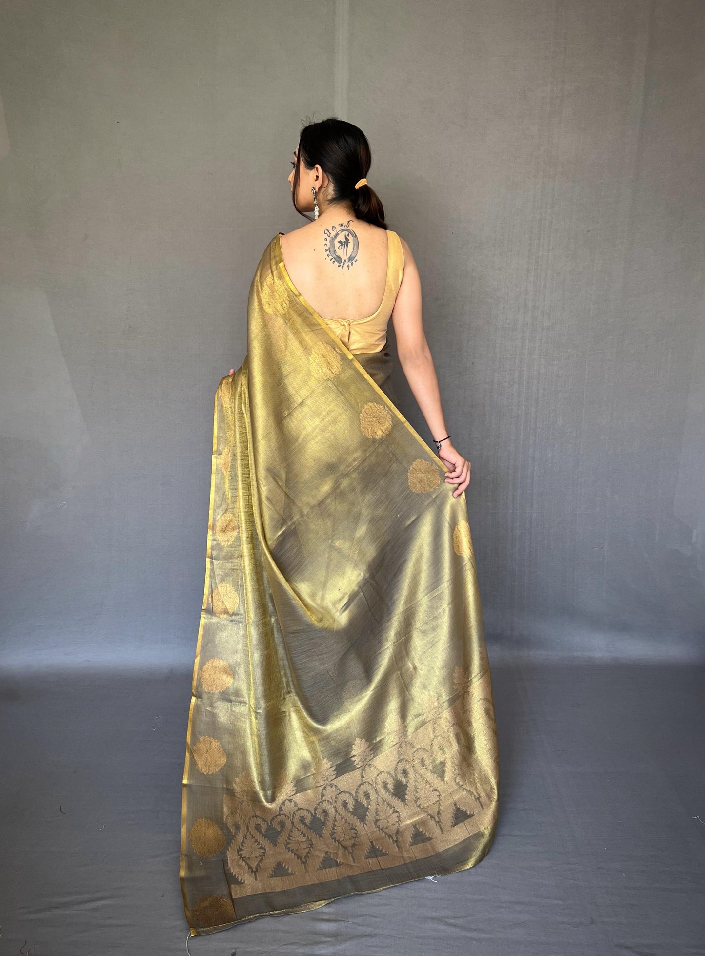 Tissue Silk Jacquard Zari Weaving Saree