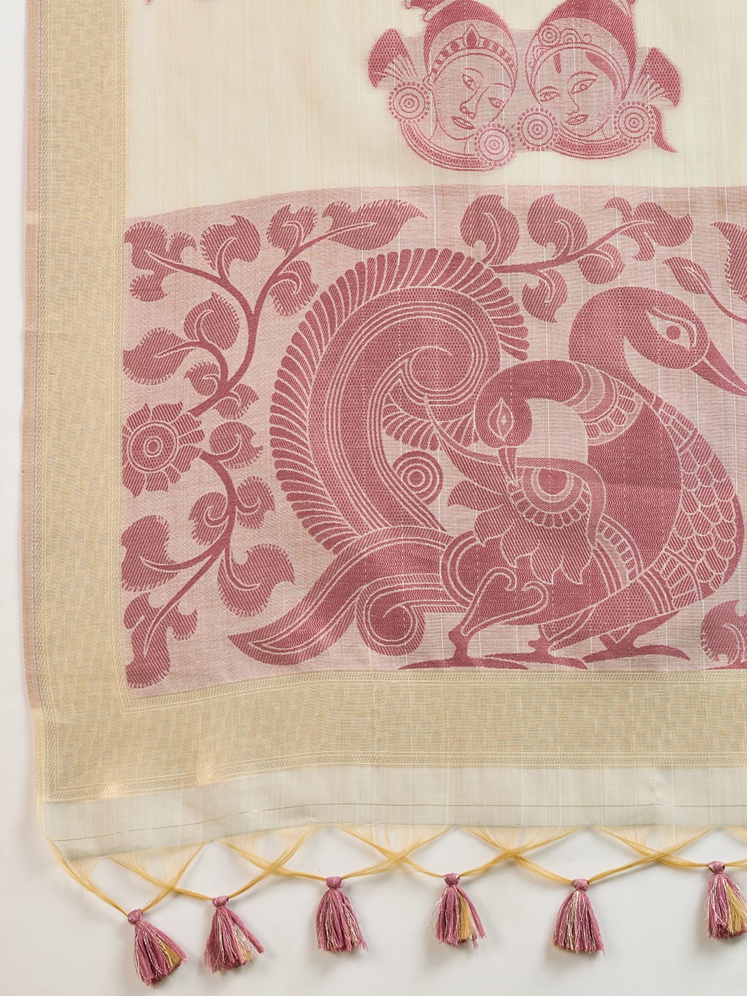 Traditional Kalamkari Peacock Weaving Saree with Checks Pattern