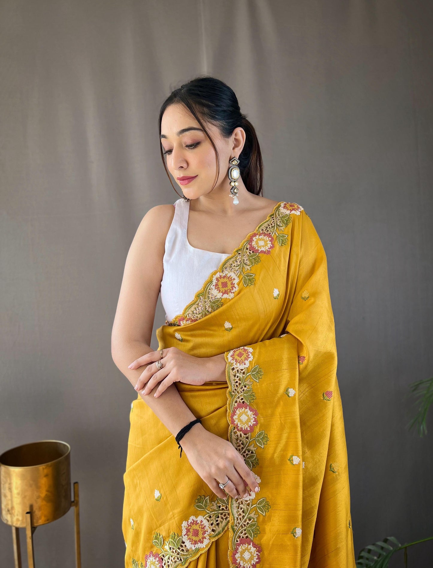 Narmada | Pure Matka Silk Saree with Embroidered Buttis & Cutwork Pallu