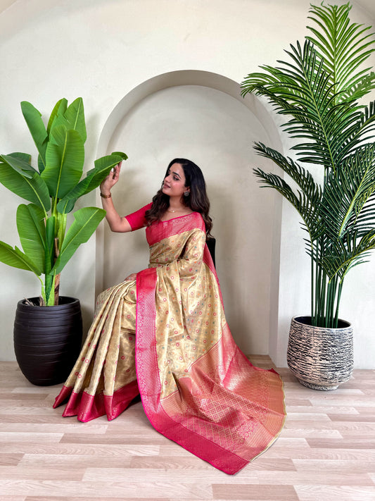 Shreya - Exquisite Pure Tissue Silk Saree with Intricate Zari Weaving