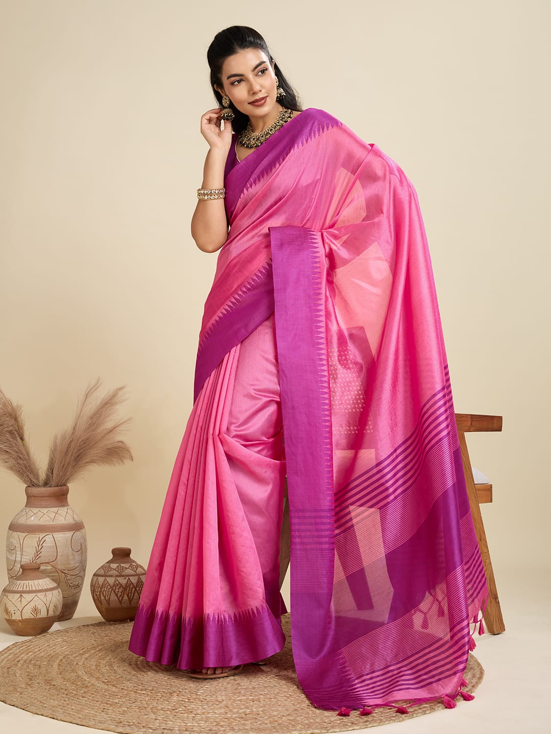 Ensemble Elegance | Premium Khadi Raw Silk Group Wear Saree