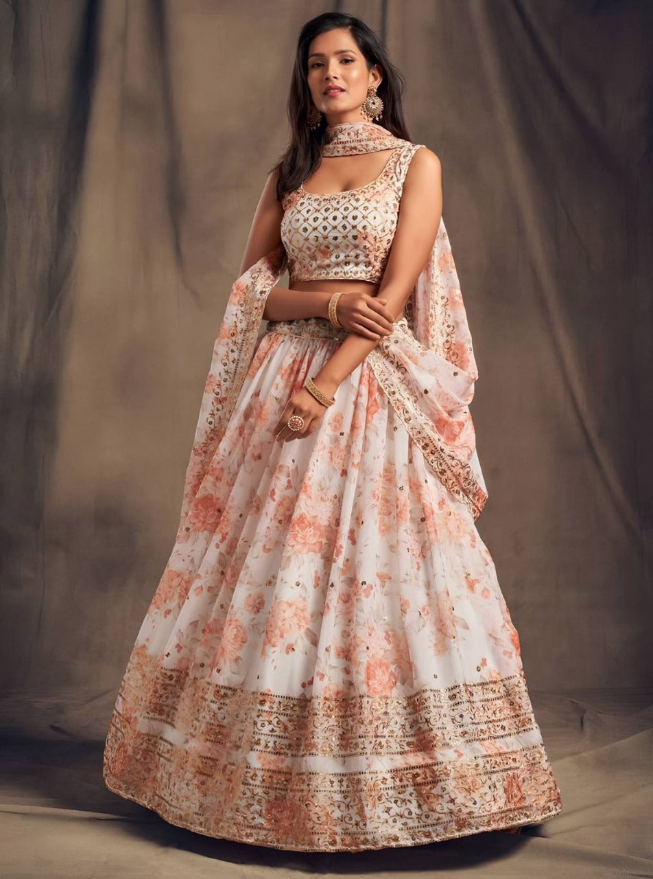 Organza Lehenga with Digital Print & Heavy Zari Sequence Work | 9 Colors Available | Ready to Ship