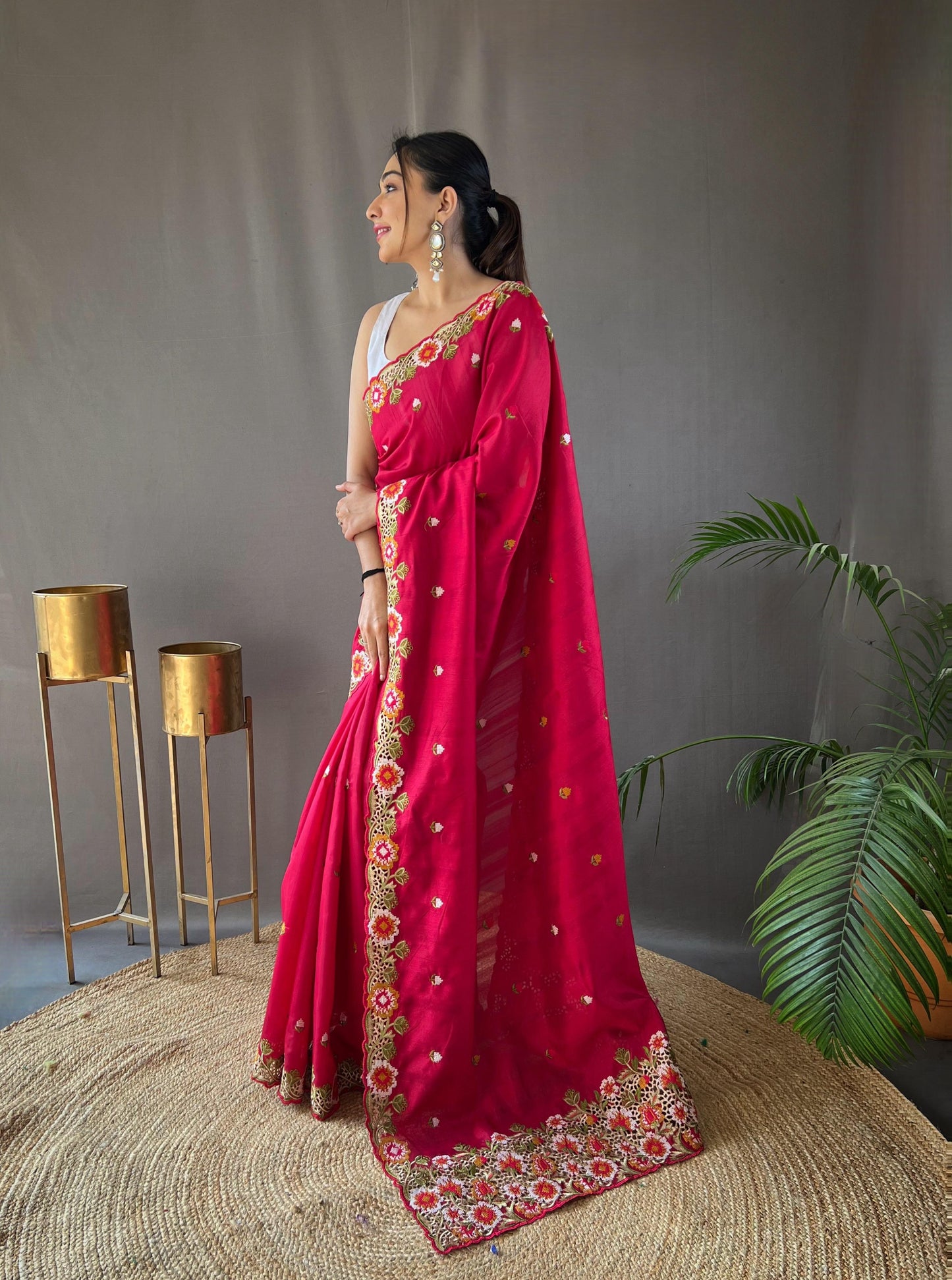 Narmada | Pure Matka Silk Saree with Embroidered Buttis & Cutwork Pallu