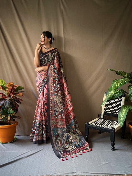 Cotton Kalamkari 2 | Pure Cotton Saree with Traditional Kalamkari Print & Contrast Blouse