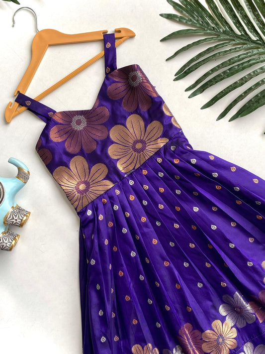 Girls' Floral Weave Dress | Soft Silk Dress for Girls 1 Month to 16 Years | Customizable Sizes