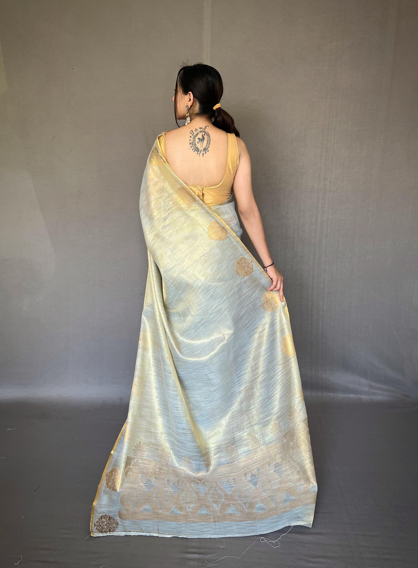 Tissue Silk Jacquard Zari Weaving Saree