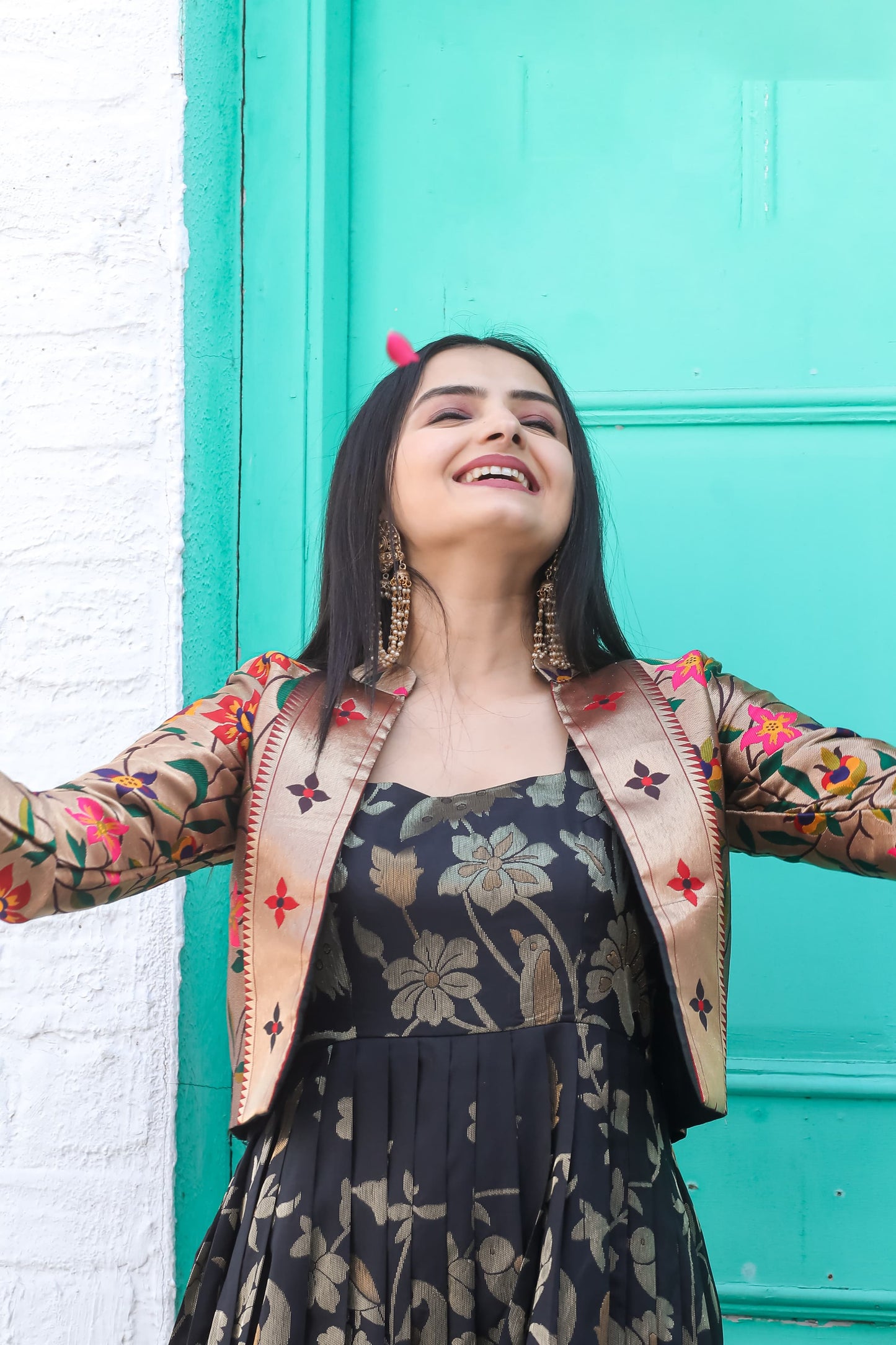 Paithani Weaving Gown with Jacket | Traditional Silk Gown Set | S-XXXL Sizes | Ready to Dispatch