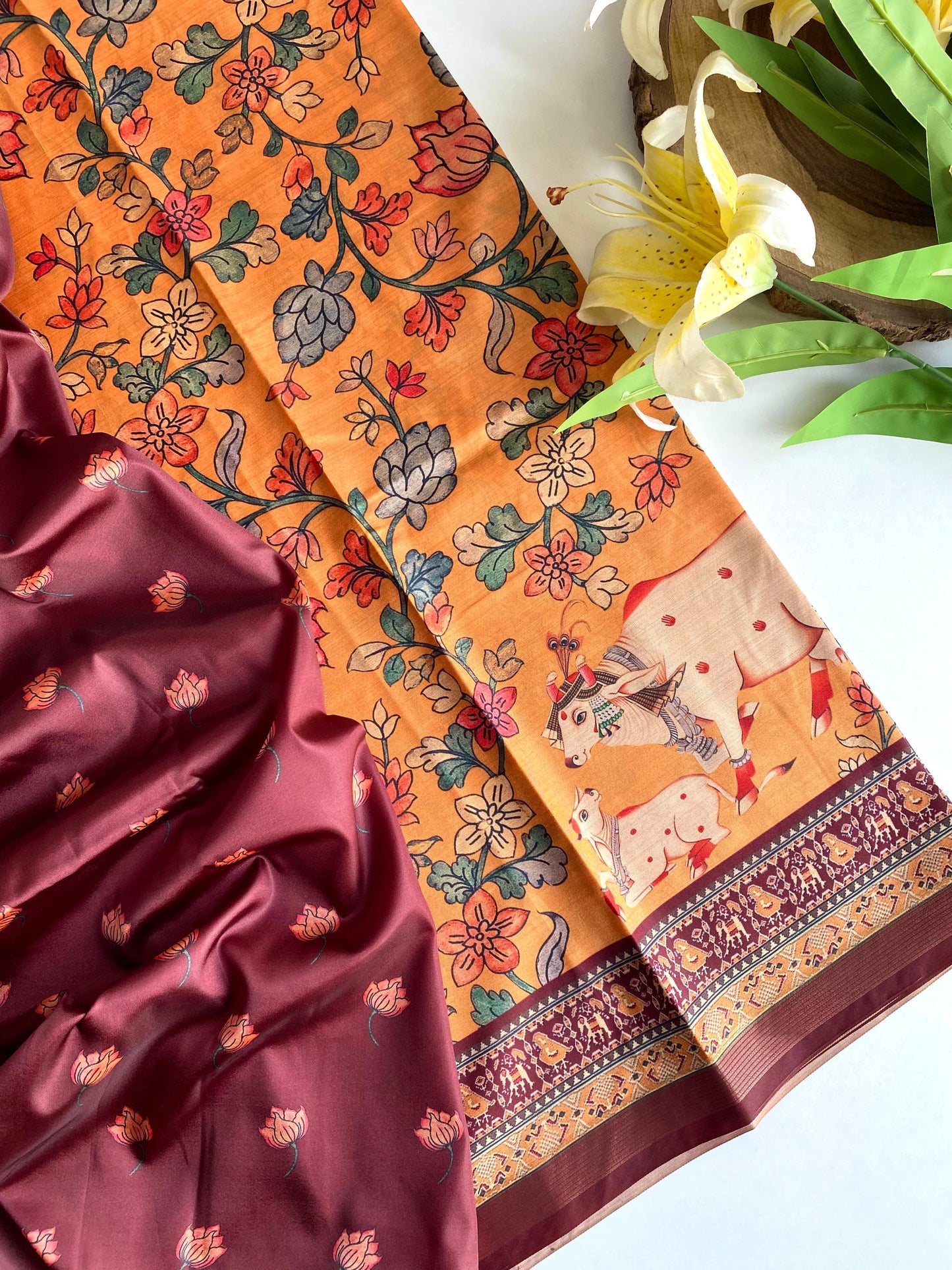 Dola Viscose Saree with Digital Print & Zari Patta Border