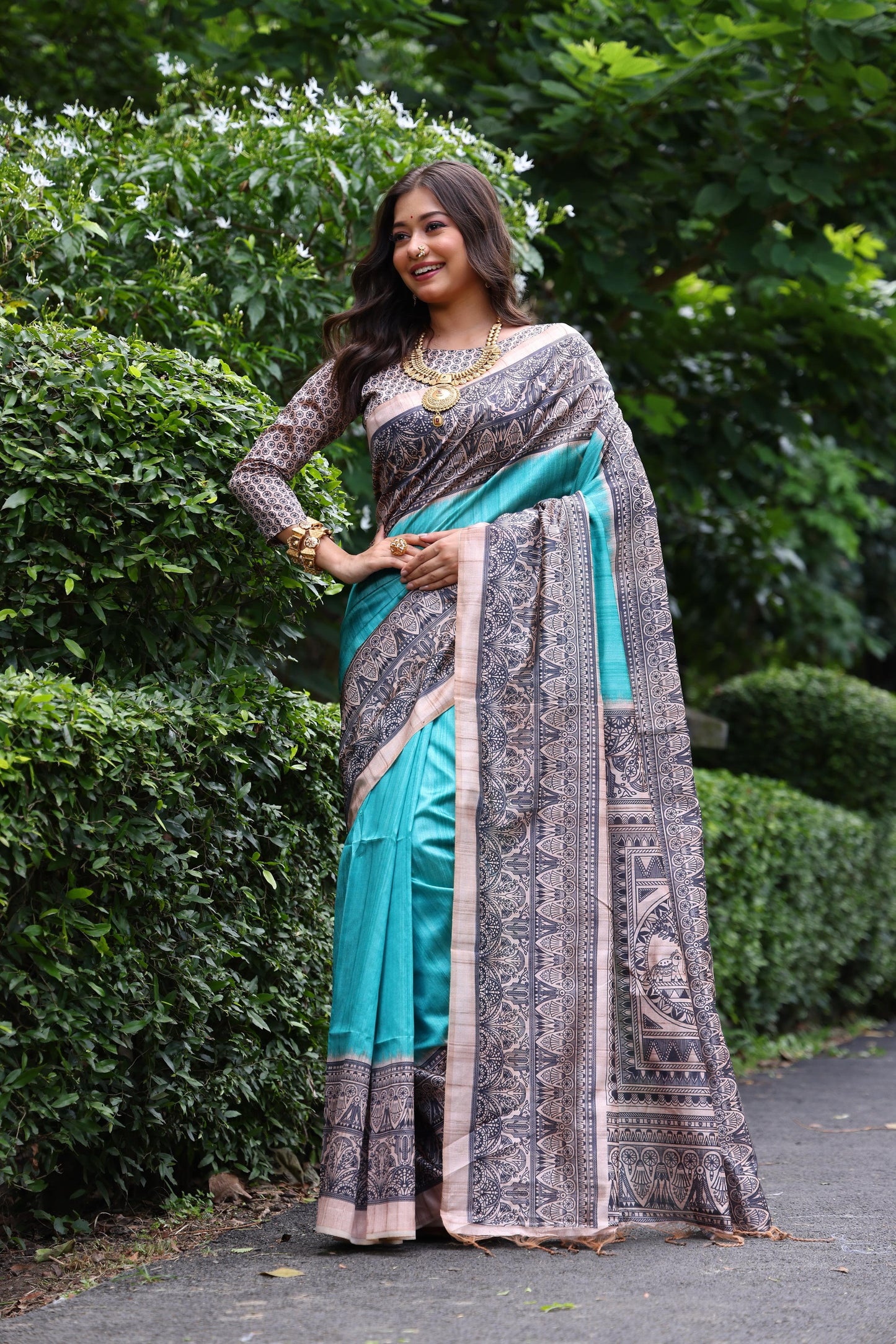 Soft Tussar Silk Saree with Madhubani Print | Traditional Pallu & Fancy Tassels | Ready Stock