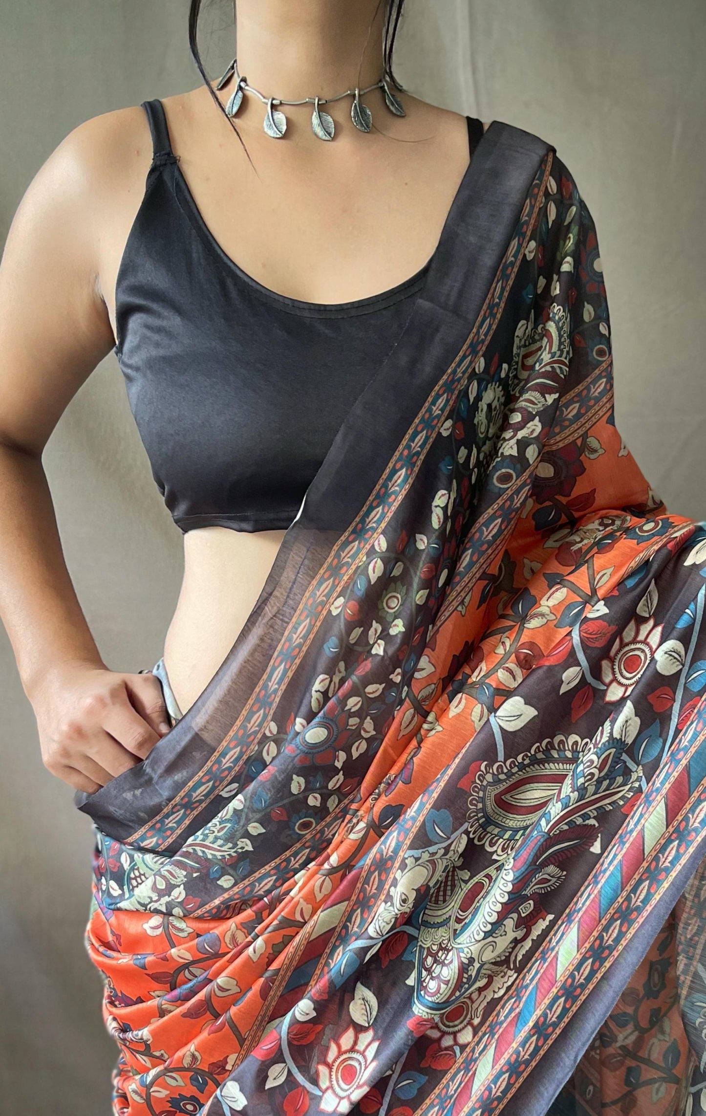 Cotton Kalamkari 2 | Pure Cotton Saree with Traditional Kalamkari Print & Contrast Blouse