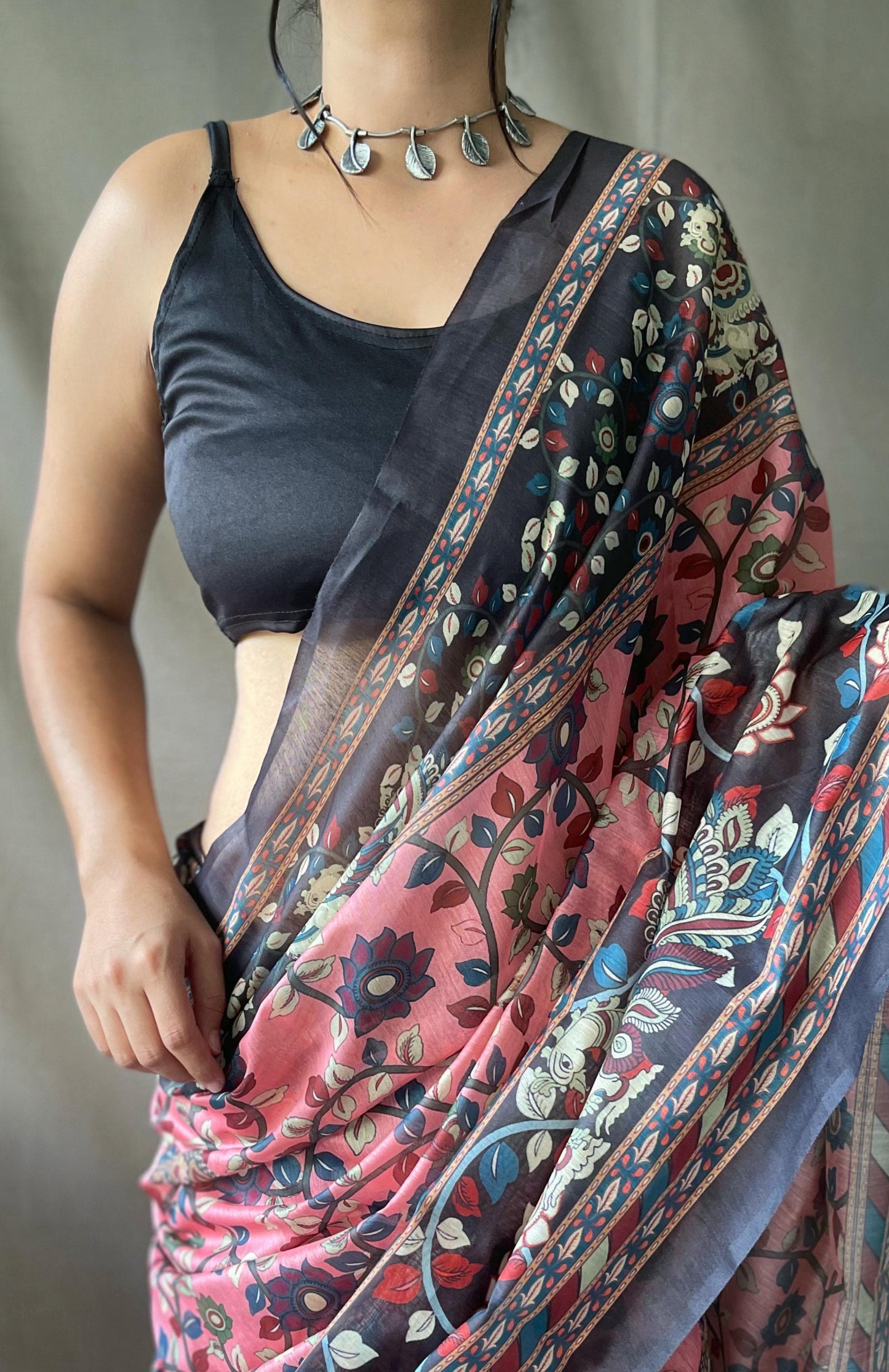 Cotton Kalamkari 2 | Pure Cotton Saree with Traditional Kalamkari Print & Contrast Blouse