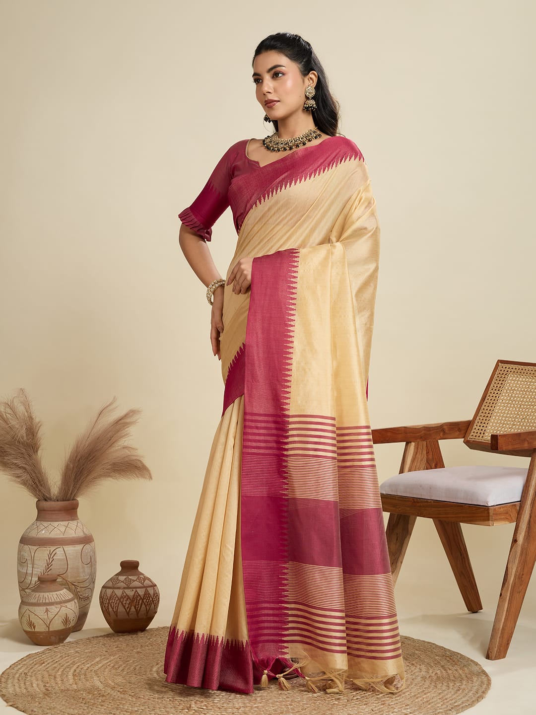 Ensemble Elegance | Premium Khadi Raw Silk Group Wear Saree
