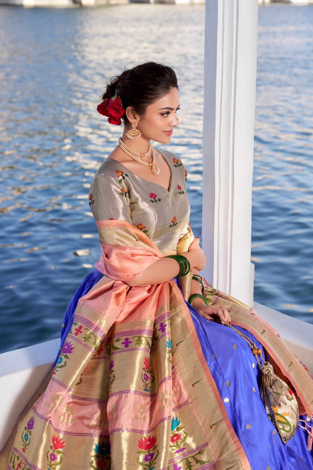 Keerthna | Paithani-Inspired Jacquard Silk Lehenga Set