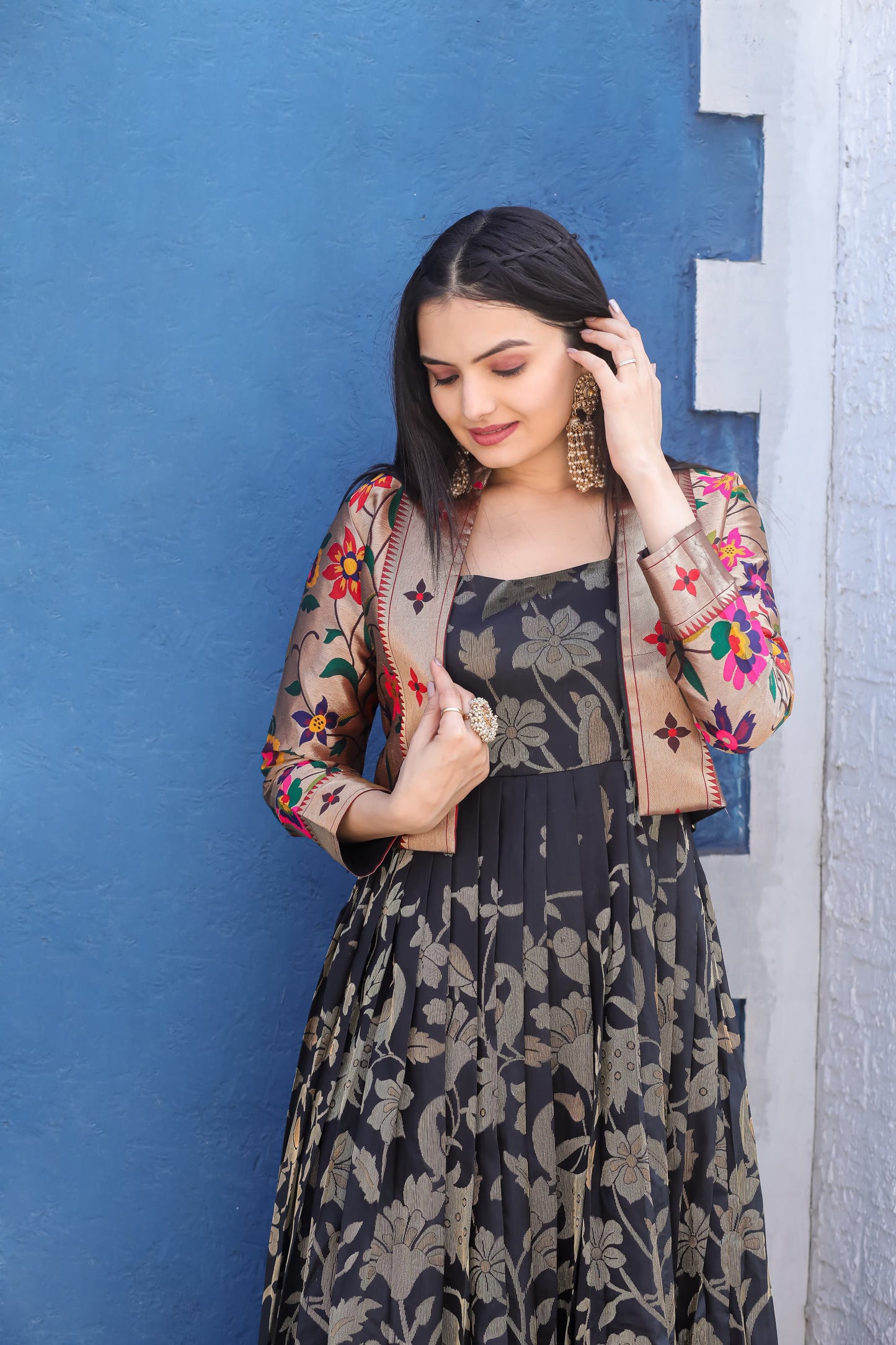 Paithani Weaving Gown with Jacket | Traditional Silk Gown Set | S-XXXL Sizes | Ready to Dispatch