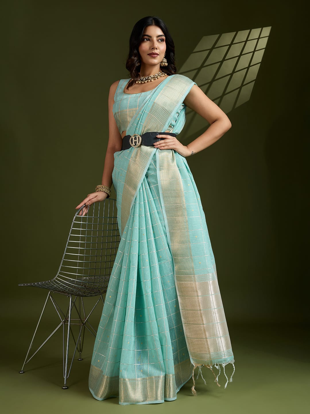 Artisanal Fusion | Tissue Linen Silk Saree with Woven Gota Patti
