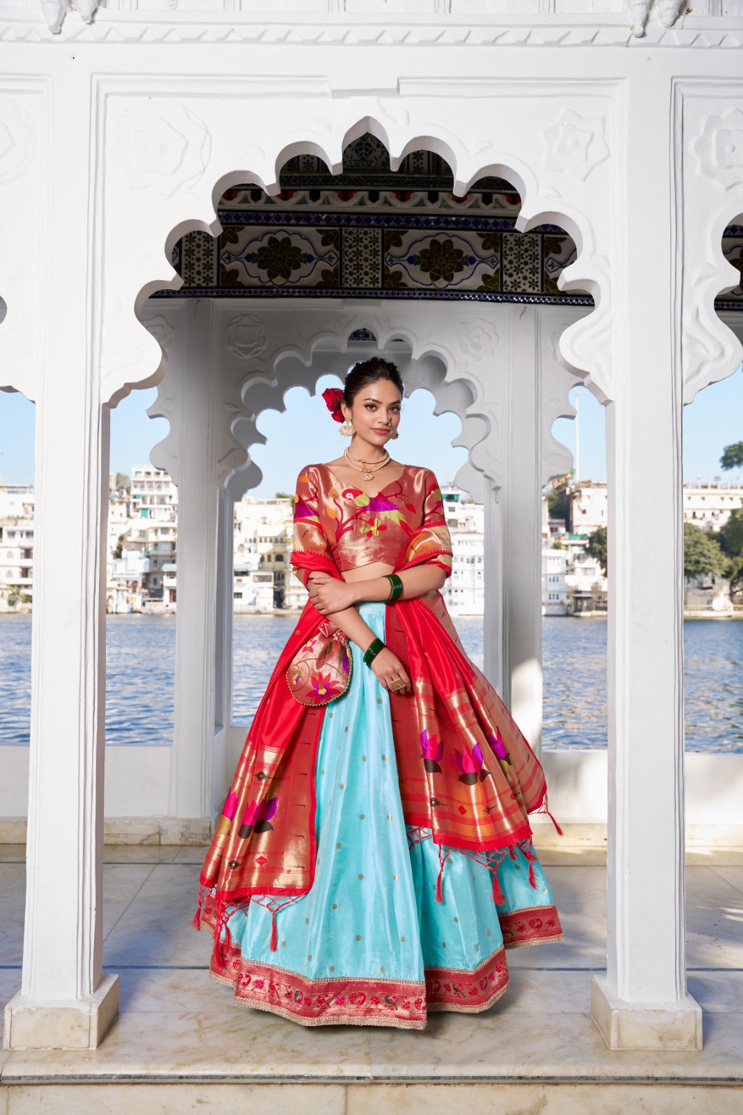 Keerthna | Paithani-Inspired Jacquard Silk Lehenga Set