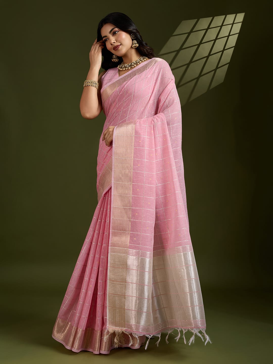 Artisanal Fusion | Tissue Linen Silk Saree with Woven Gota Patti
