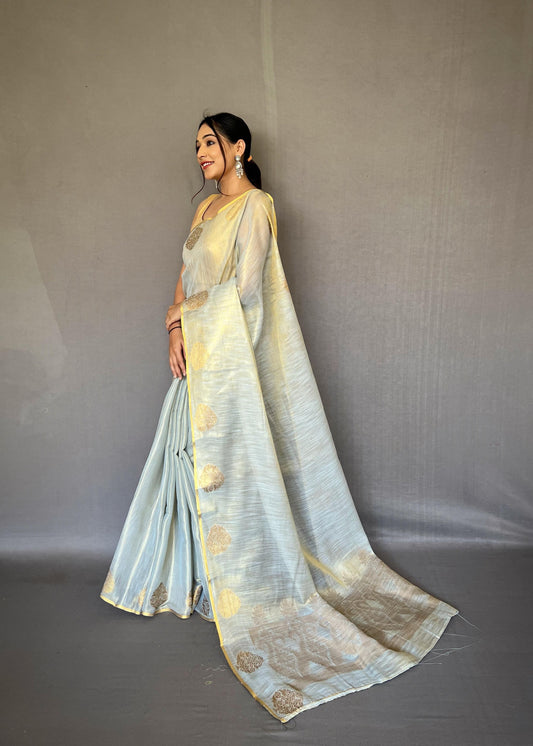 Tissue Silk Jacquard Zari Weaving Saree