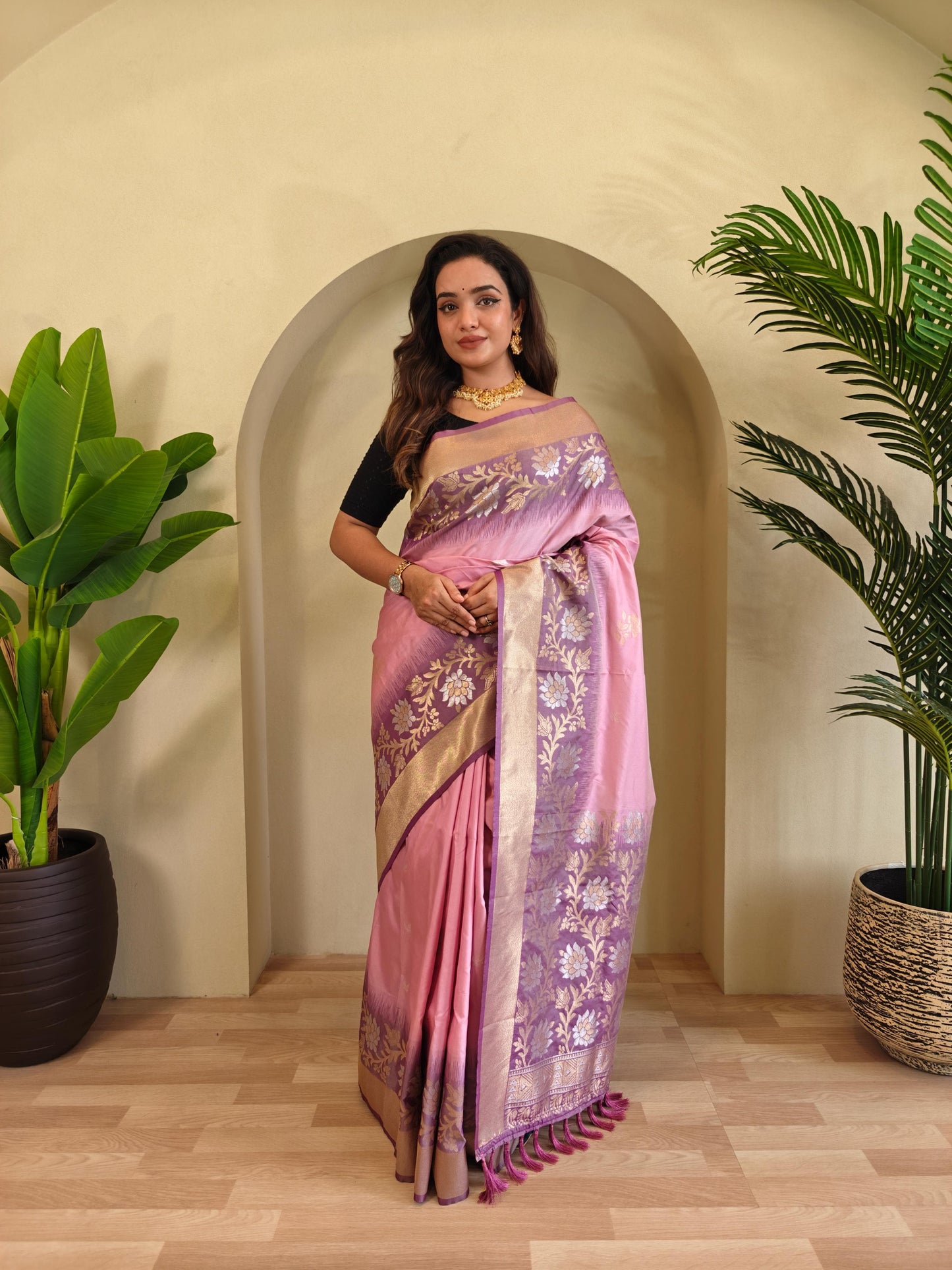 Fulpati - Dual-Tone Silk Saree with Designer Border & Contrast Pallu