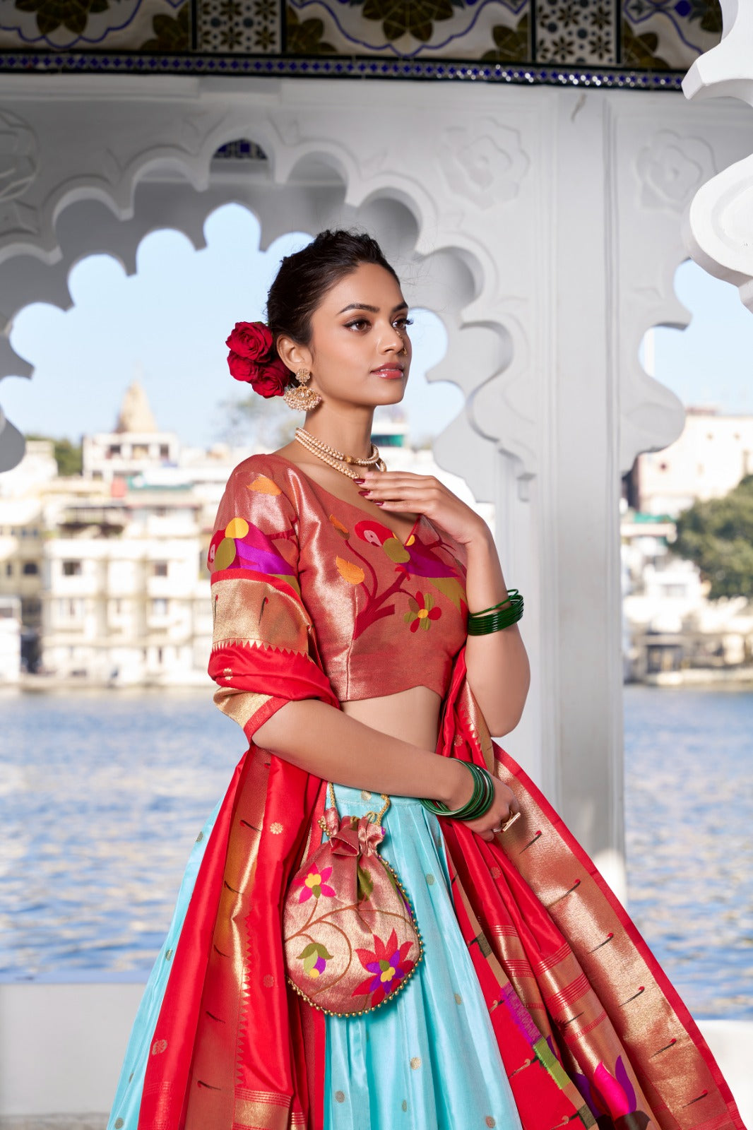 Keerthna | Paithani-Inspired Jacquard Silk Lehenga Set