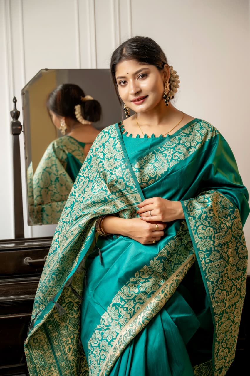 Minimalist Art | Handloom Raw Silk Kalamkari Saree (Abstract Weave)