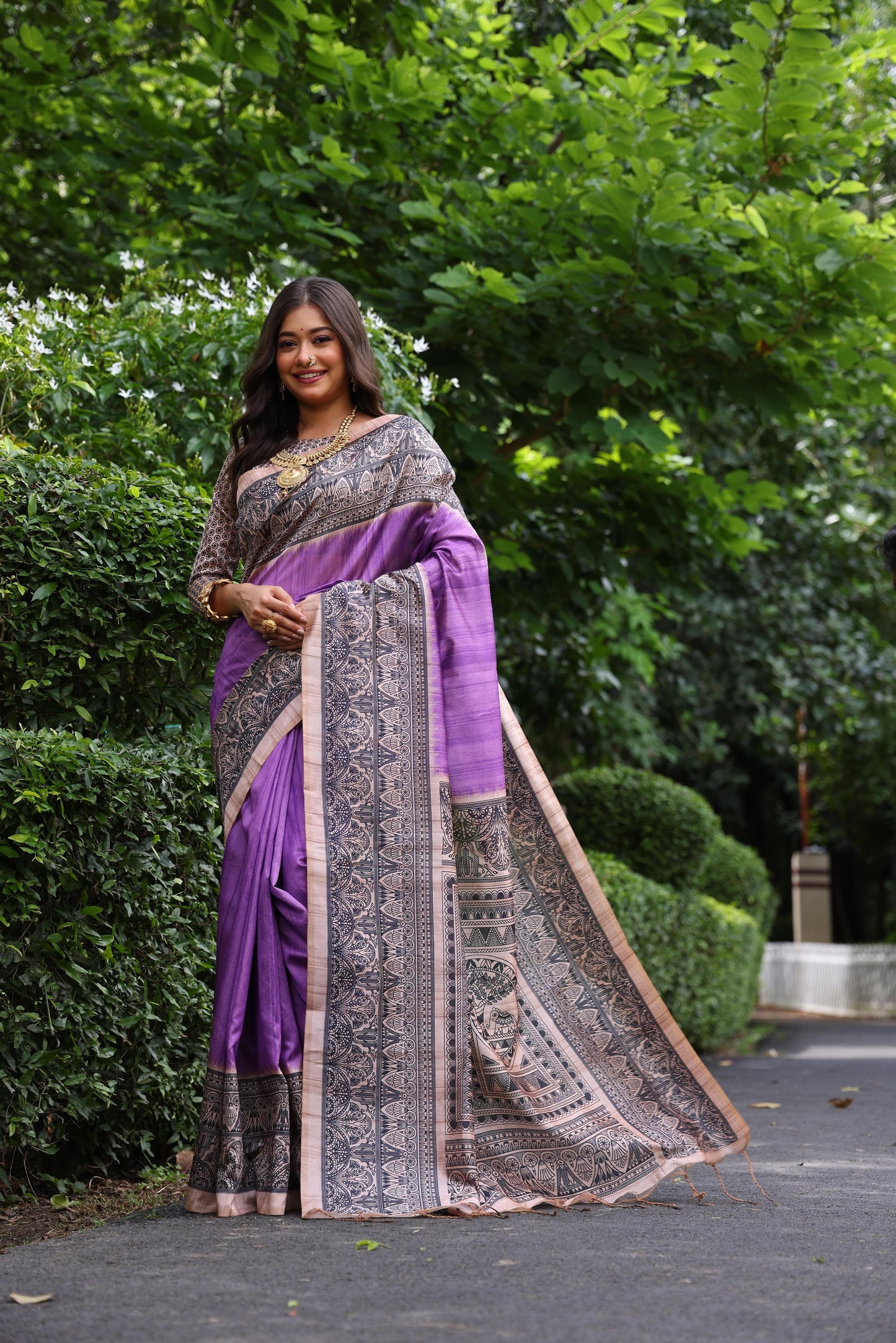 Soft Tussar Silk Saree with Madhubani Print | Traditional Pallu & Fancy Tassels | Ready Stock