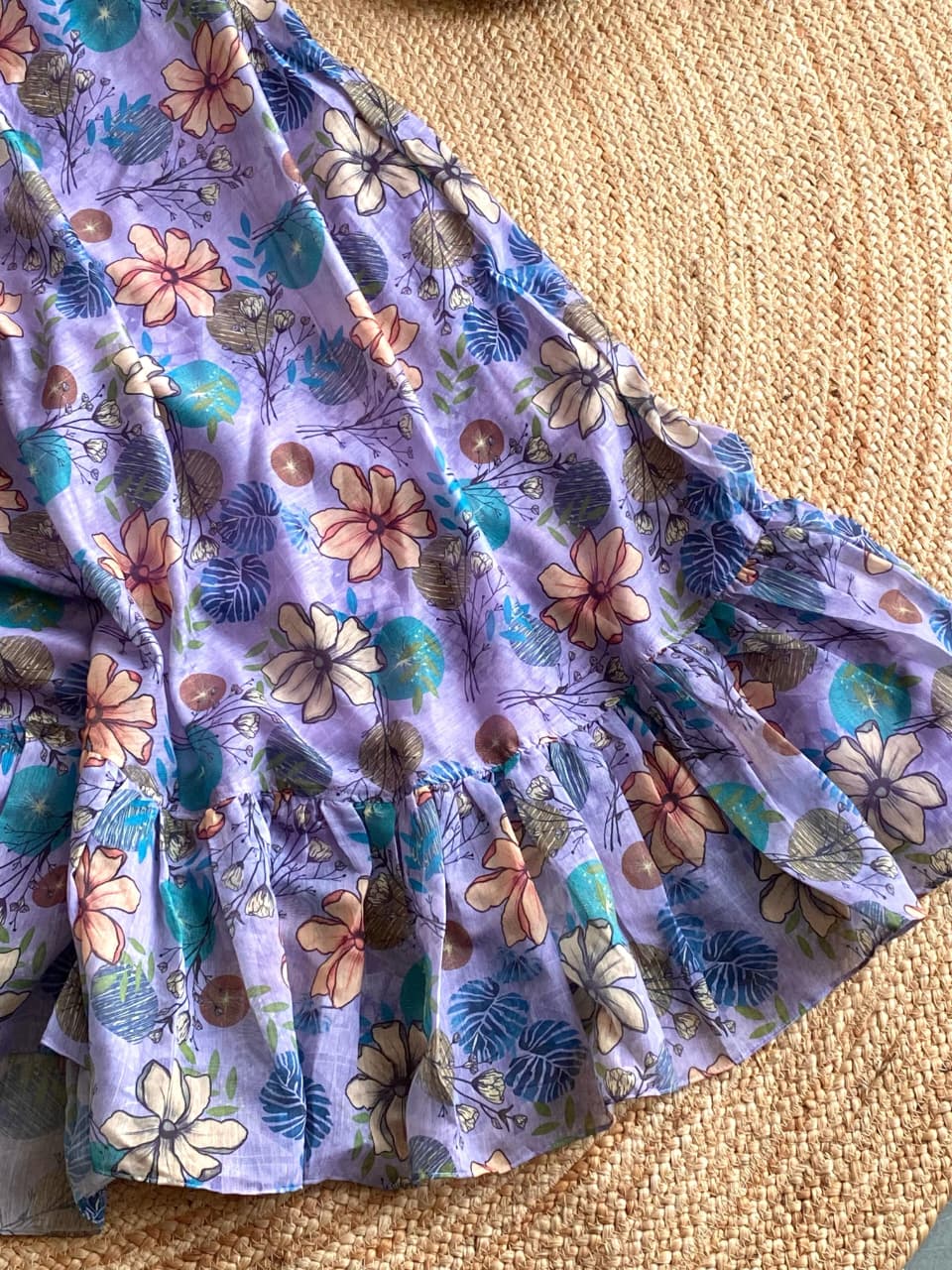 Cute Ruffled Floral Dress for Girls: Chanderi Fabric, Shoulder Tie-Ups (1 Month - 16 Years)