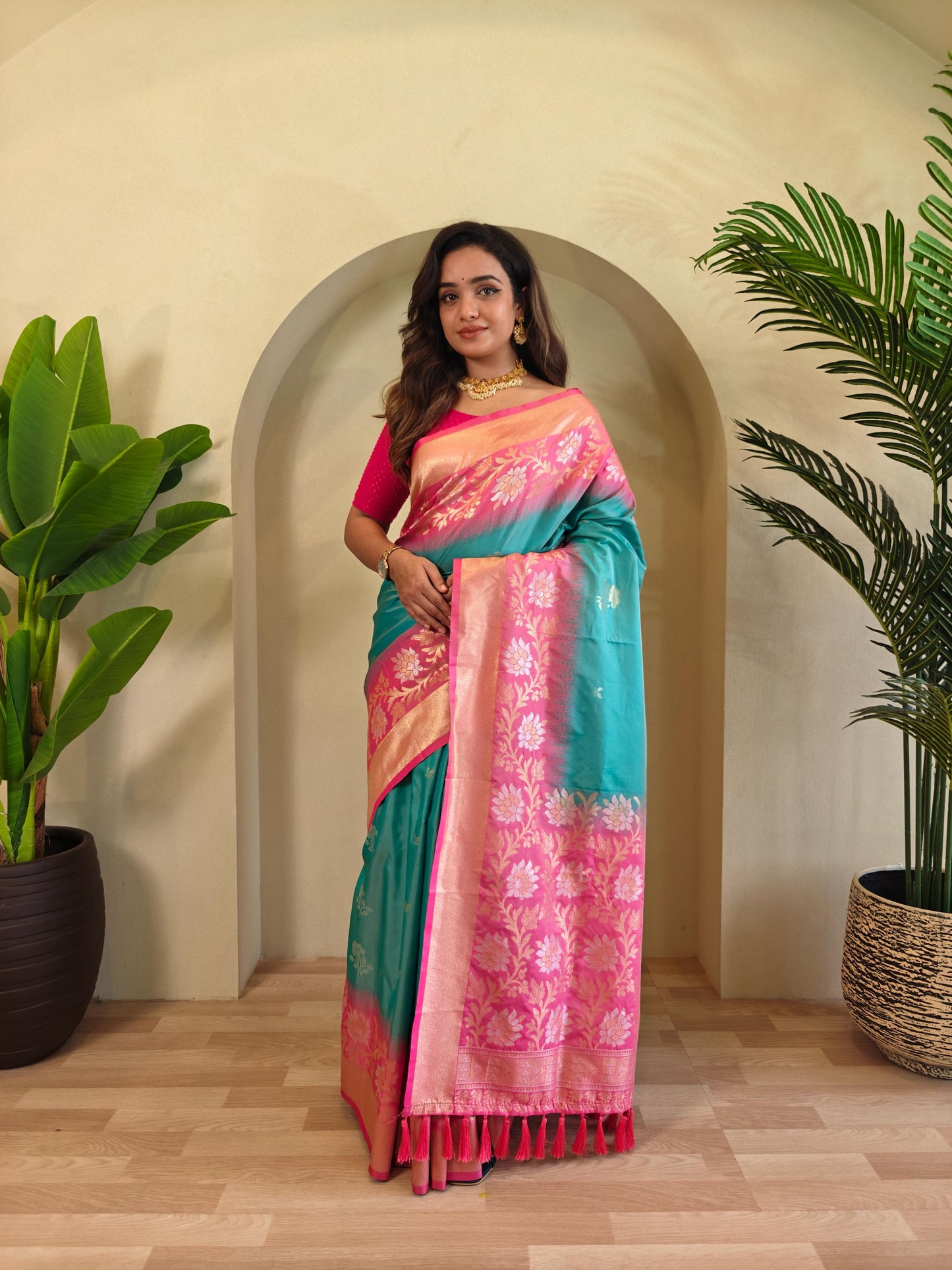 Fulpati - Dual-Tone Silk Saree with Designer Border & Contrast Pallu