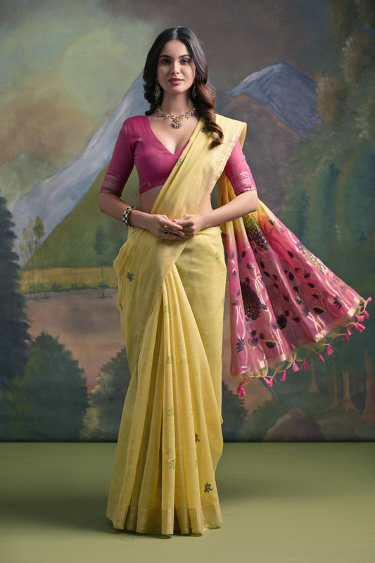 Premium Muga Silk Saree with Resham & Zari Embellishment