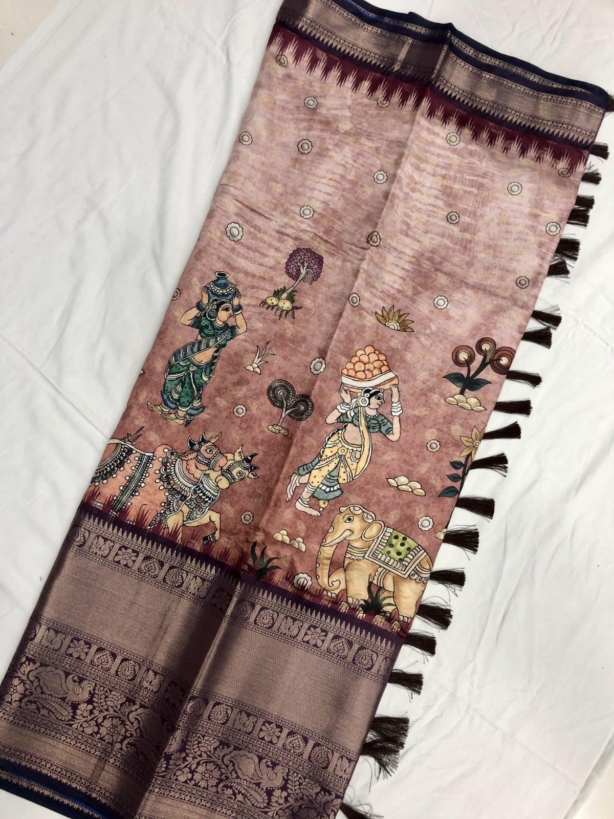 Vidya | Premium Soft Banarasi Silk Saree with Kalamkari Print & Zari Work