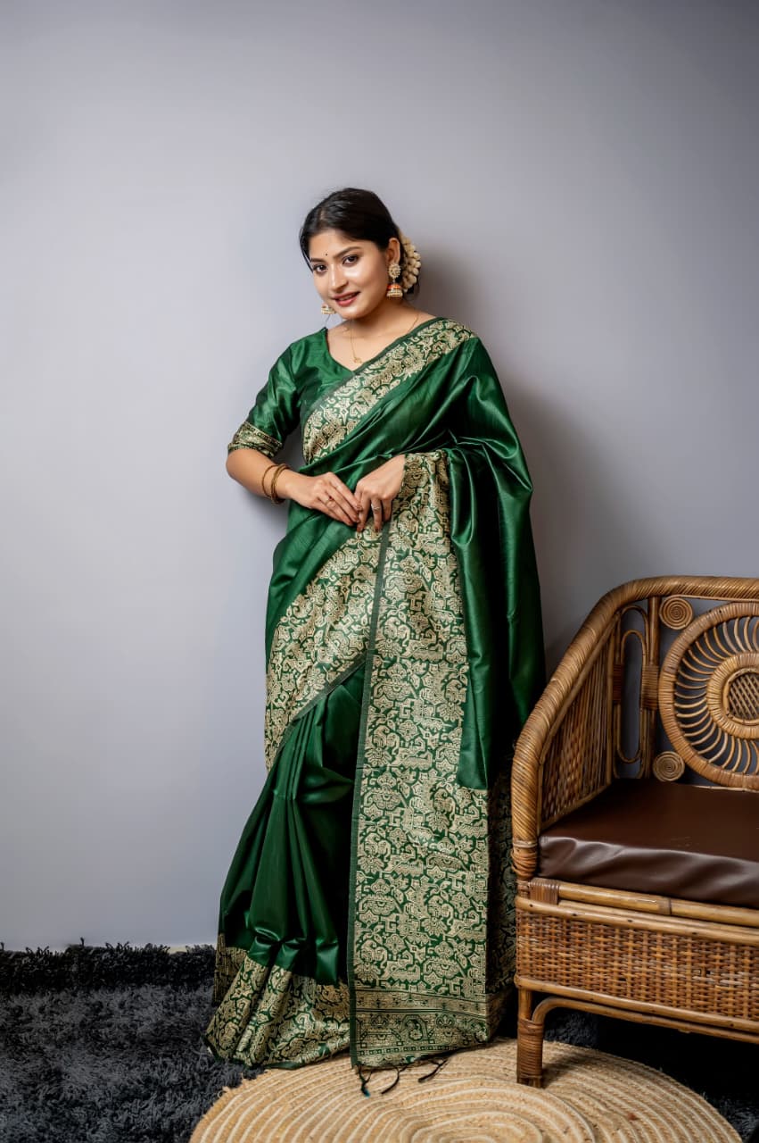 Minimalist Art | Handloom Raw Silk Kalamkari Saree (Abstract Weave)