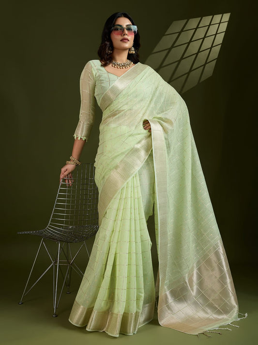 Artisanal Fusion | Tissue Linen Silk Saree with Woven Gota Patti