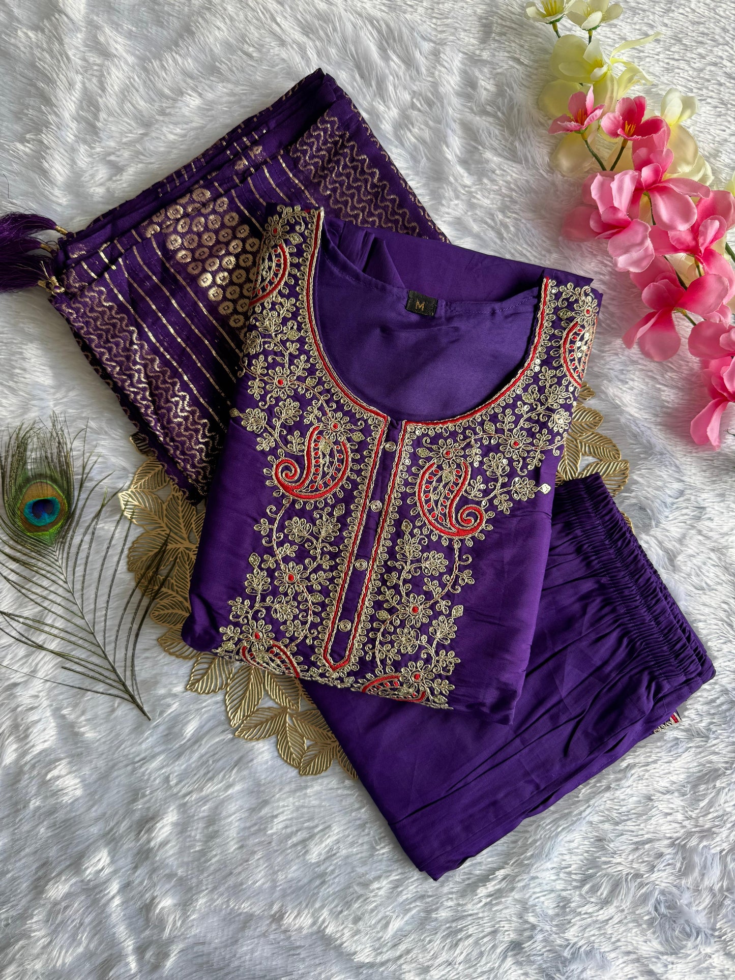 Embroidered Roman Silk Kurti Set with Sequined Dupatta