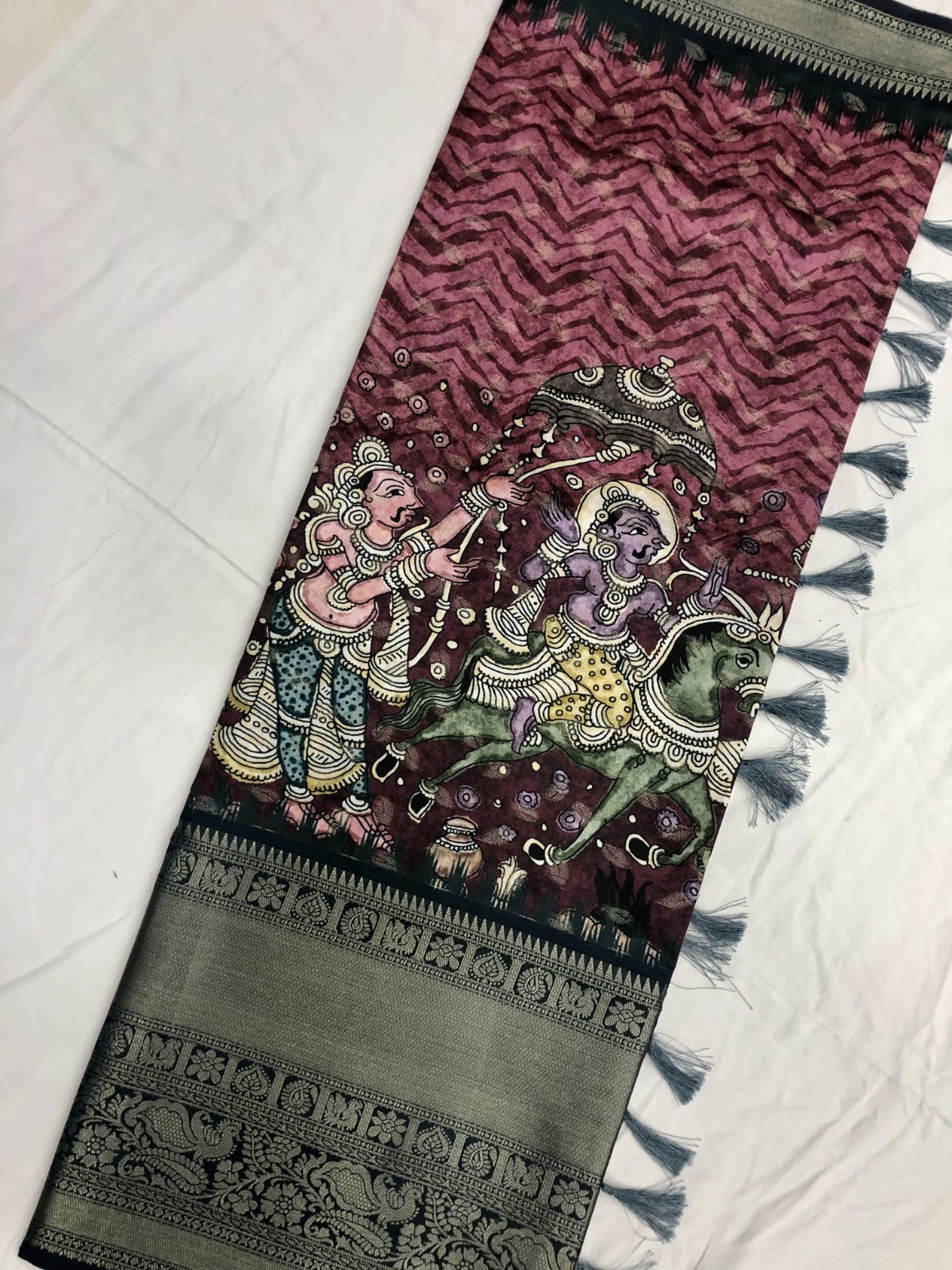 Vidya | Premium Soft Banarasi Silk Saree with Kalamkari Print & Zari Work