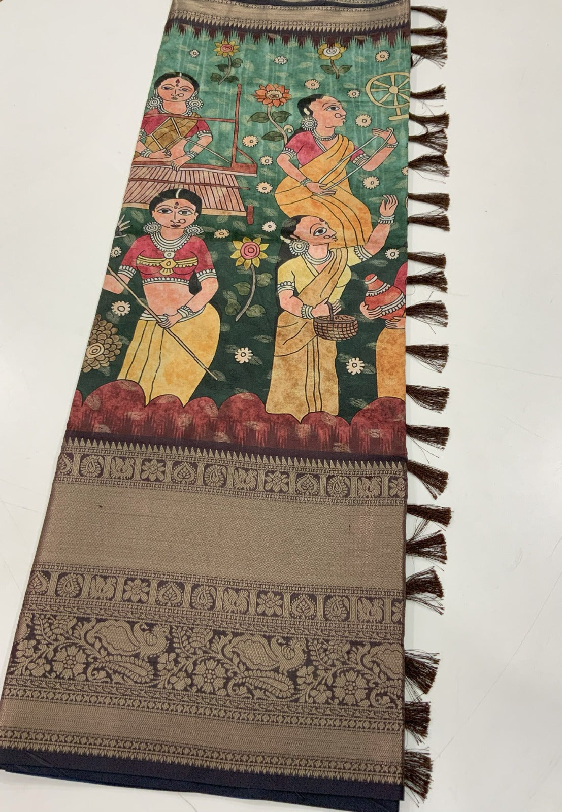 Vidya | Premium Soft Banarasi Silk Saree with Kalamkari Print & Zari Work