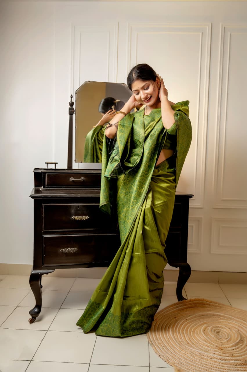 Minimalist Art | Handloom Raw Silk Kalamkari Saree (Abstract Weave)