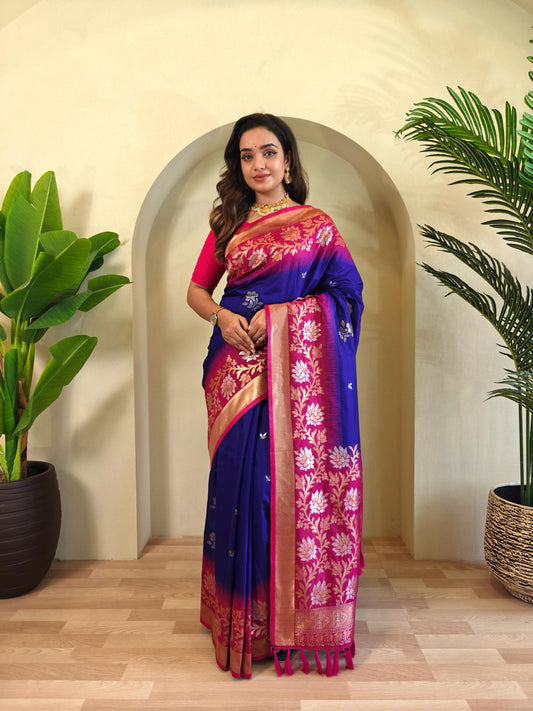 Fulpati - Dual-Tone Silk Saree with Designer Border & Contrast Pallu