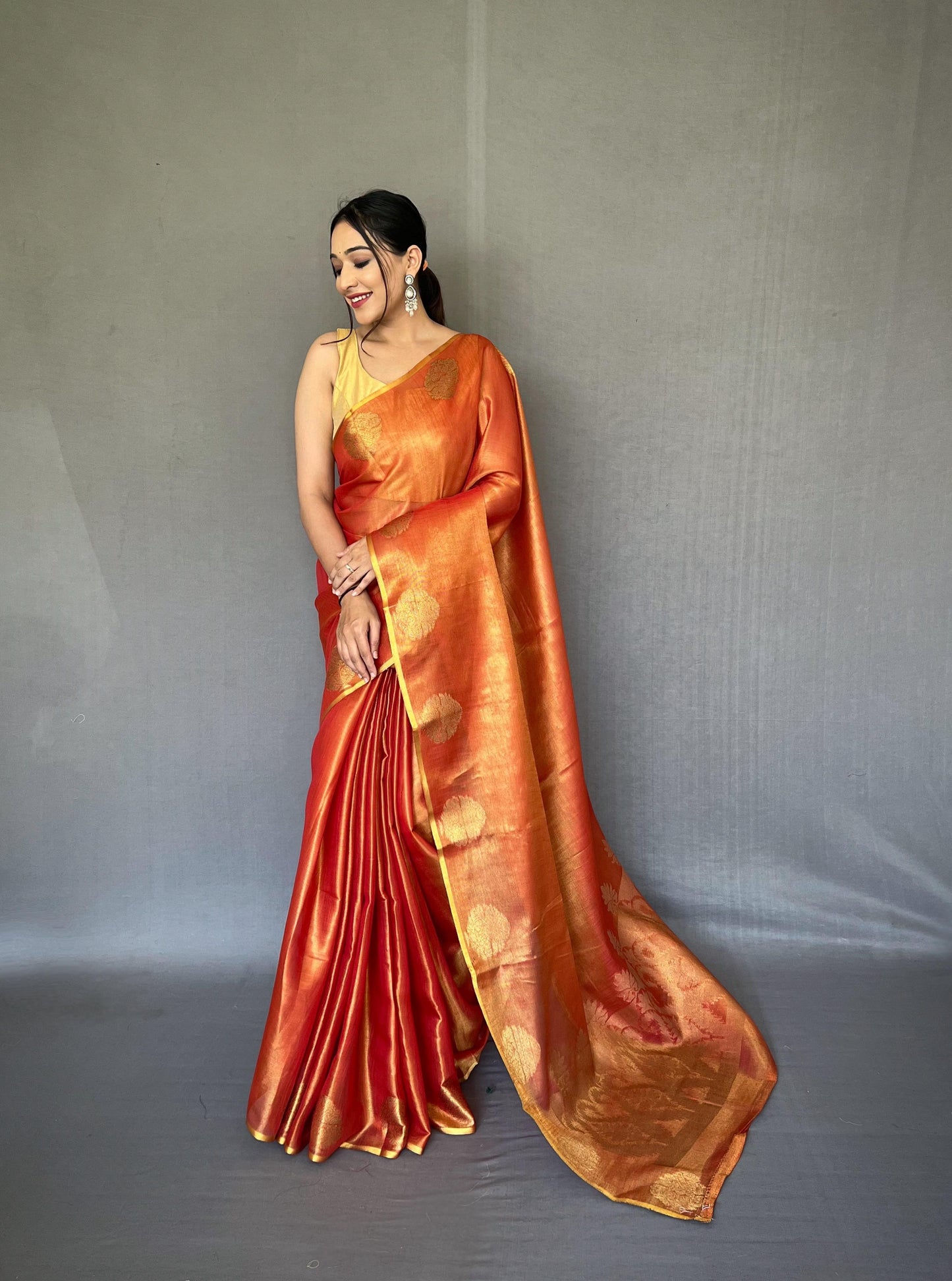 Tissue Silk Jacquard Zari Weaving Saree