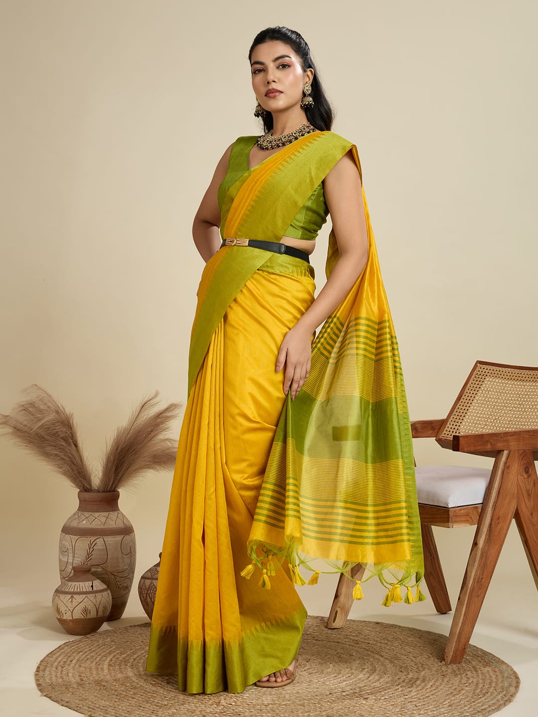 Ensemble Elegance | Premium Khadi Raw Silk Group Wear Saree