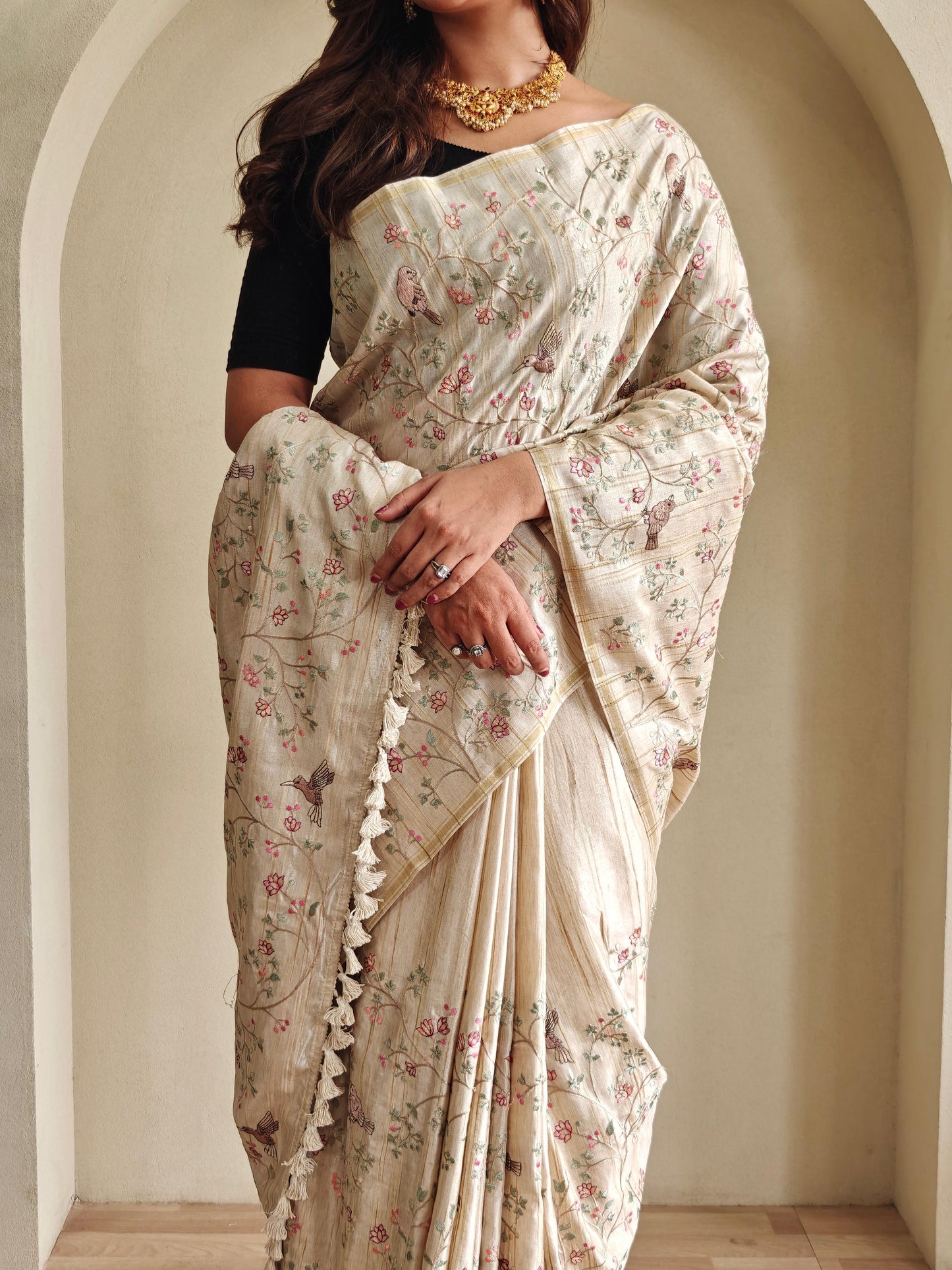 Pure Loom Tussar Saree with Designer Embroidery
