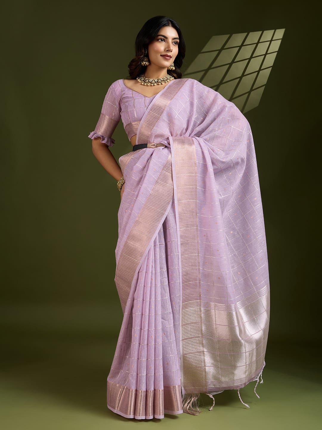 Artisanal Fusion | Tissue Linen Silk Saree with Woven Gota Patti